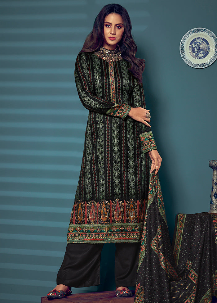 3 Pc Black Unstitched Silk Suit Set With Dupatta VDSL1511221 - Indian Silk House Agencies