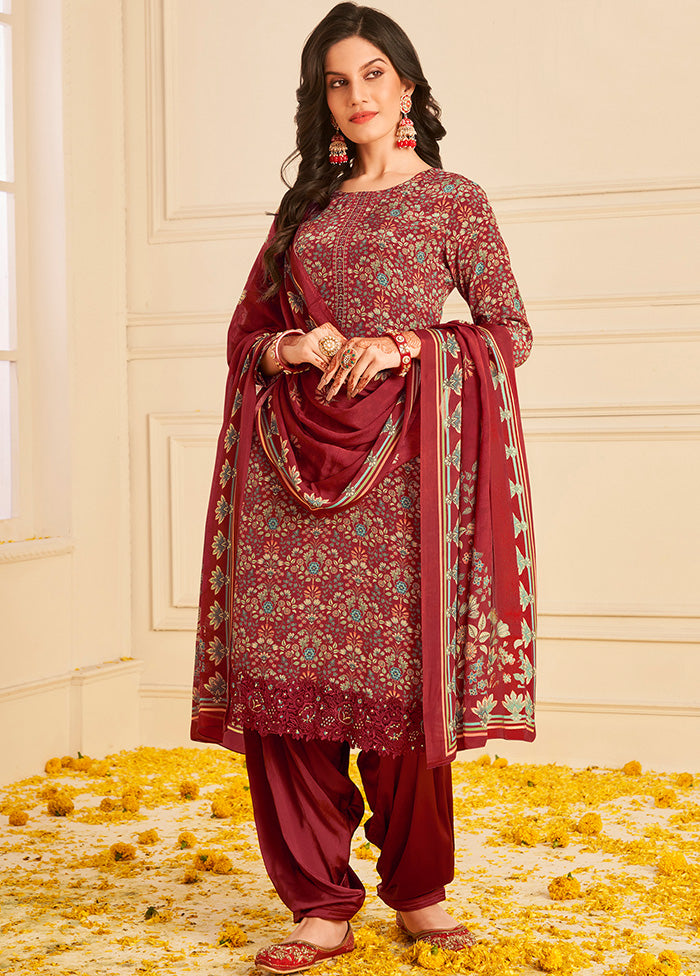 3 Pc Maroon Unstitched Crepe Suit Set With Dupatta VDSL2811226 - Indian Silk House Agencies