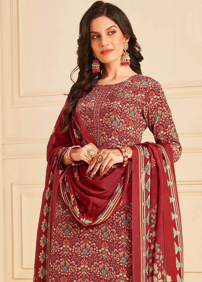 3 Pc Maroon Unstitched Crepe Suit Set With Dupatta VDSL2811226 - Indian Silk House Agencies