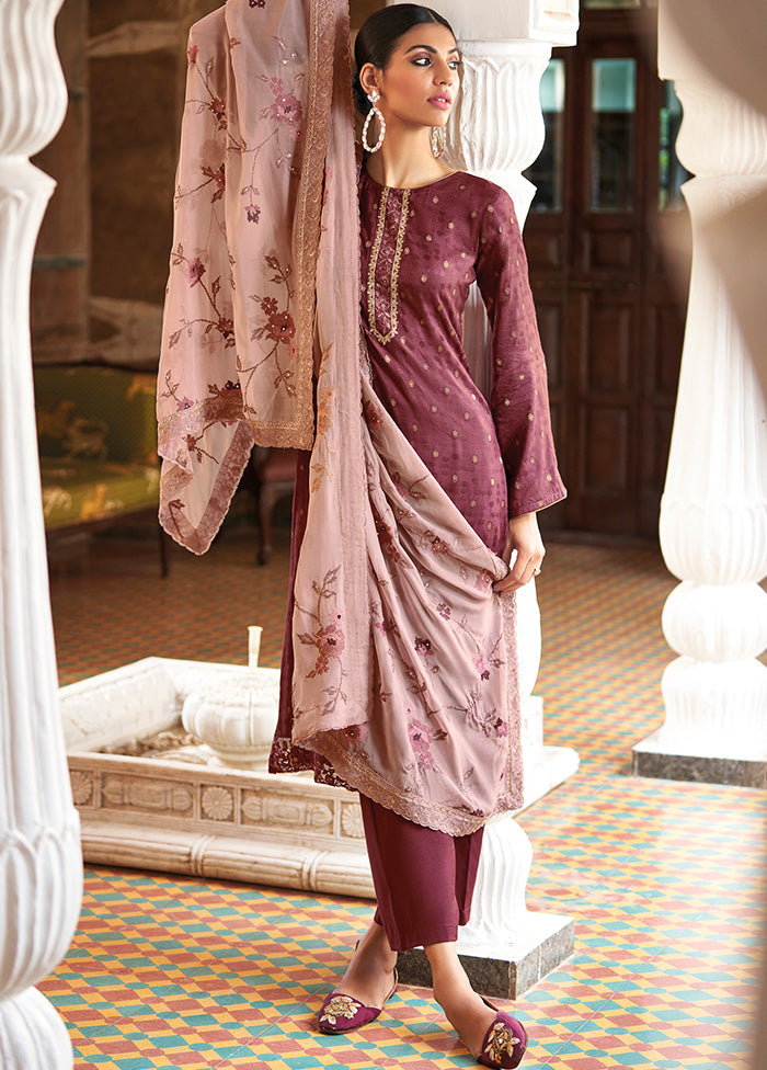 3 Pc Purple Unstitched Silk Suit Set With Dupatta VDSL2811237 - Indian Silk House Agencies