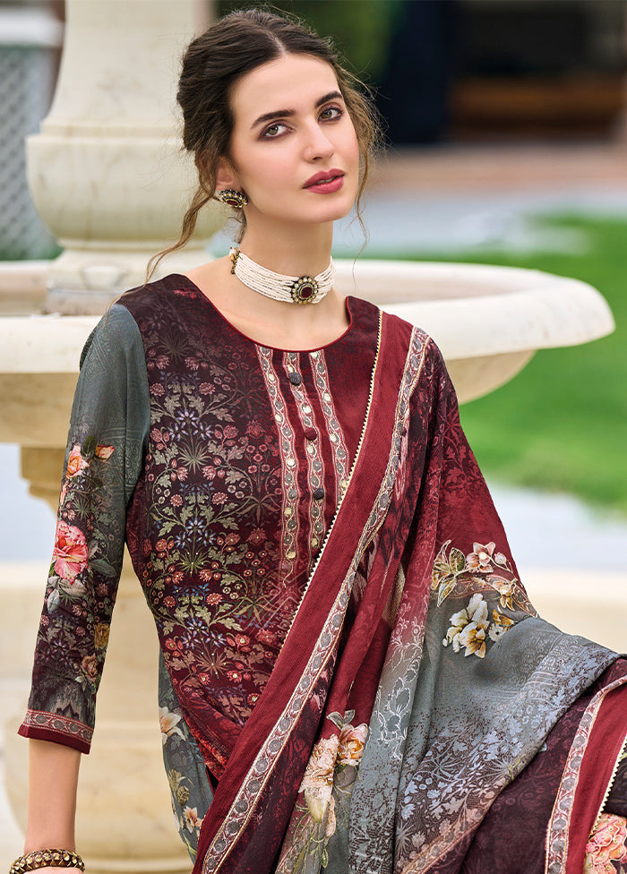 3 Pc Maroon Unstitched Suit Set With Dupatta VDSL812223 - Indian Silk House Agencies