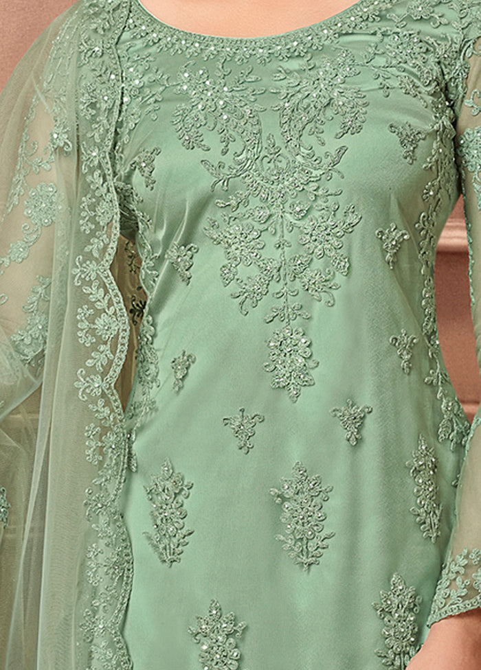 3 Pc Green Unstitched Net Floral Work Suit Set VDSL1312222 - Indian Silk House Agencies