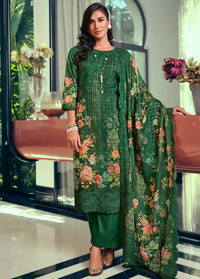 3 Pc Green Unstitched Cotton Suit Set - Indian Silk House Agencies