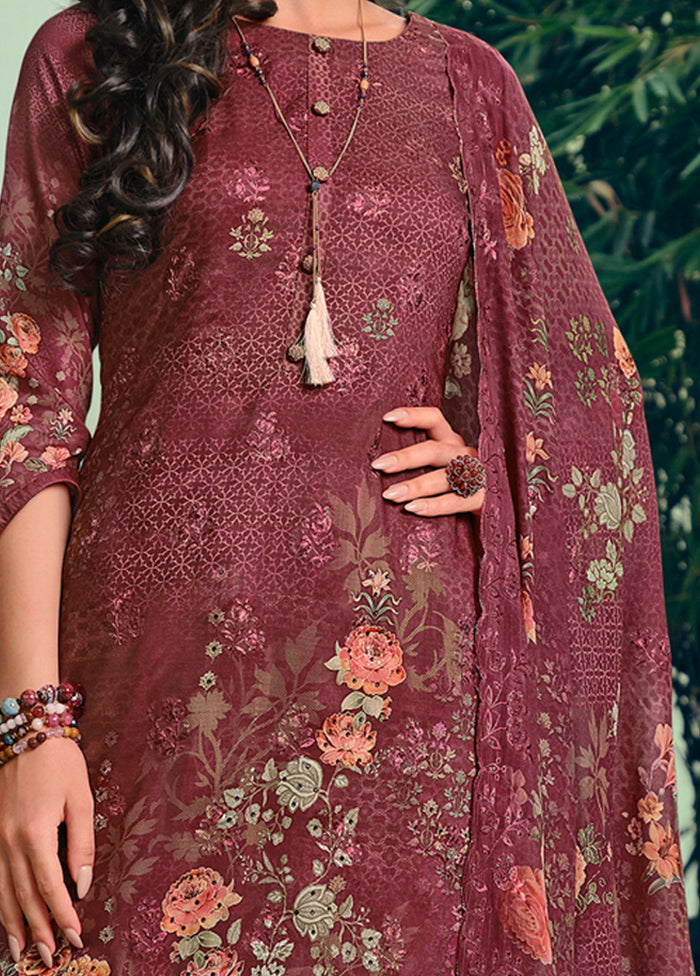 3 Pc Maroon Unstitched Cotton Suit Set - Indian Silk House Agencies