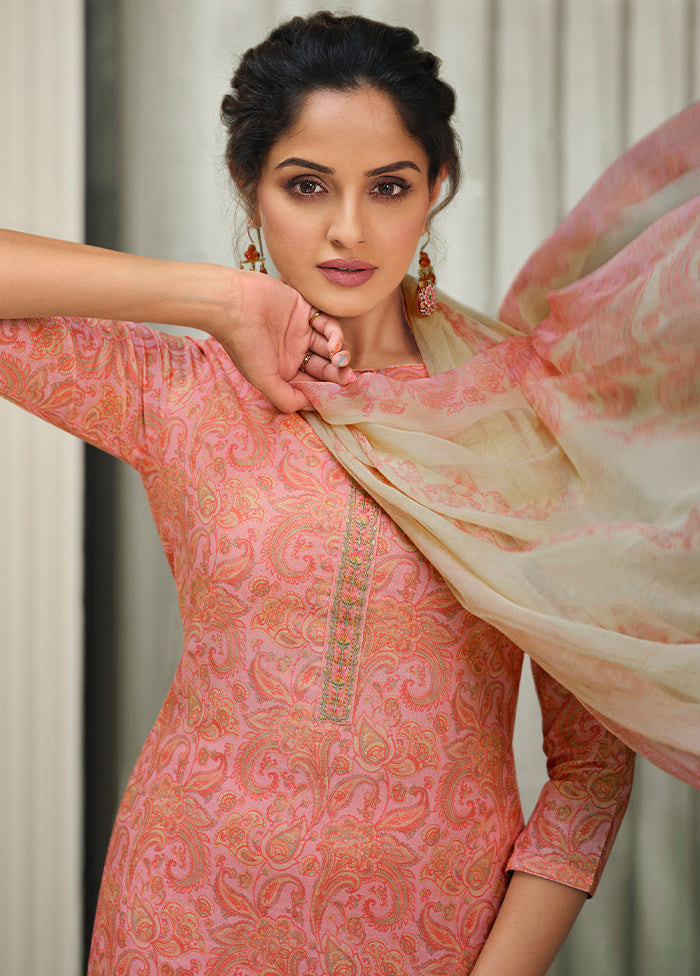 3 Pc Pink Unstitched Embroidered Suit Set With Dupatta VDSL0201235 - Indian Silk House Agencies