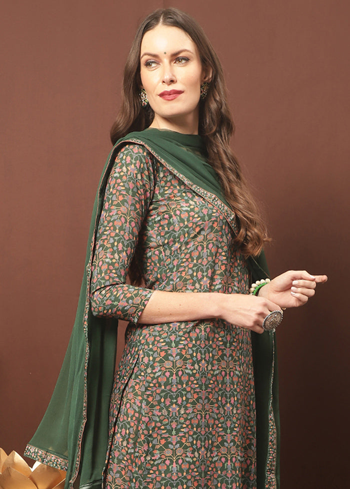 3 Pc Green Unstitched Silk Suit Set With Dupatta VDSL3001232 - Indian Silk House Agencies