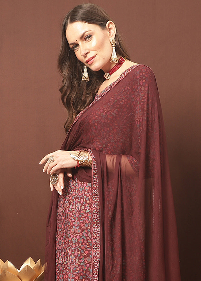 3 Pc Maroon Unstitched Silk Suit Set With Dupatta VDSL3001234 - Indian Silk House Agencies