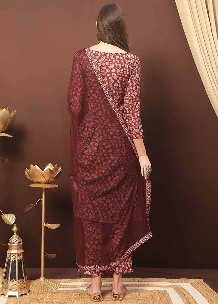 3 Pc Maroon Unstitched Silk Suit Set With Dupatta VDSL3001236 - Indian Silk House Agencies