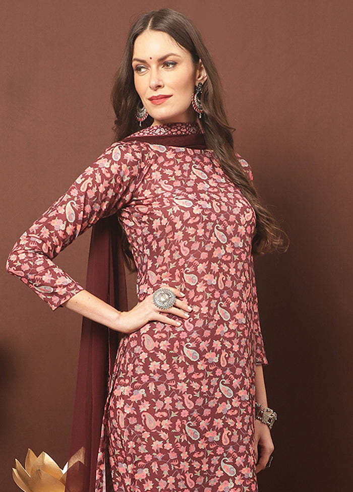 3 Pc Maroon Unstitched Silk Suit Set With Dupatta VDSL3001236 - Indian Silk House Agencies
