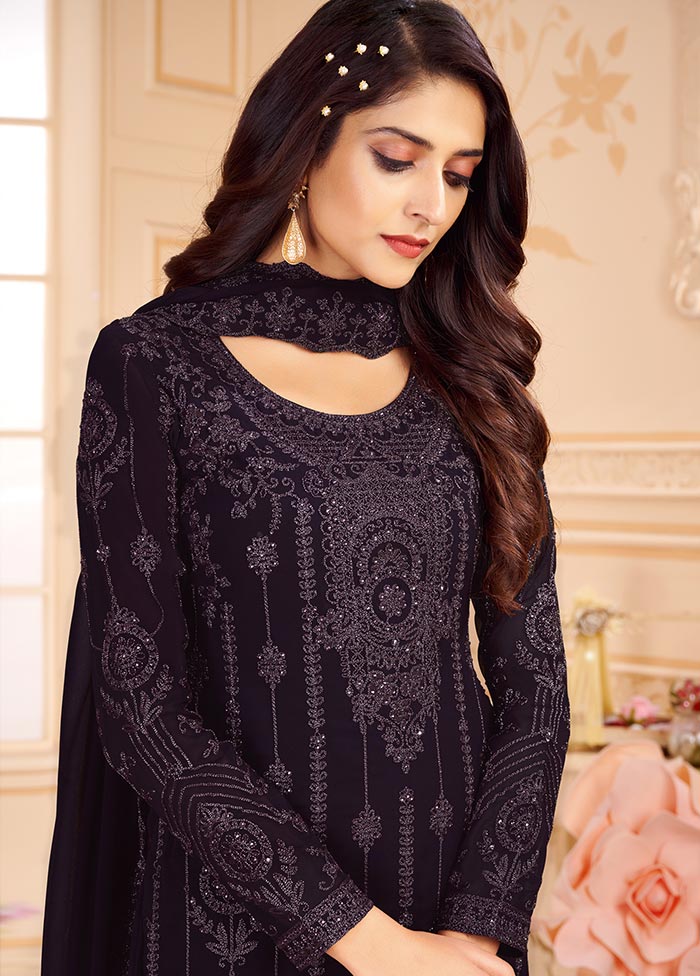 Brown 3 Pc Unstitched Georgette Suit Set With Dupatta VDSL0402237 - Indian Silk House Agencies