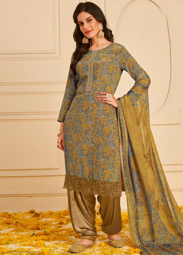 3 Pc Unstitched Multicolor Crepe Suit Set With Dupatta VDSL0702231 - Indian Silk House Agencies