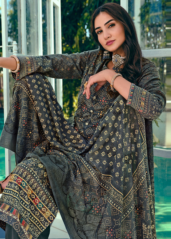 3 Pc Navy Blue Unstitched Suit Set With Dupatta VDSL1002244 - Indian Silk House Agencies