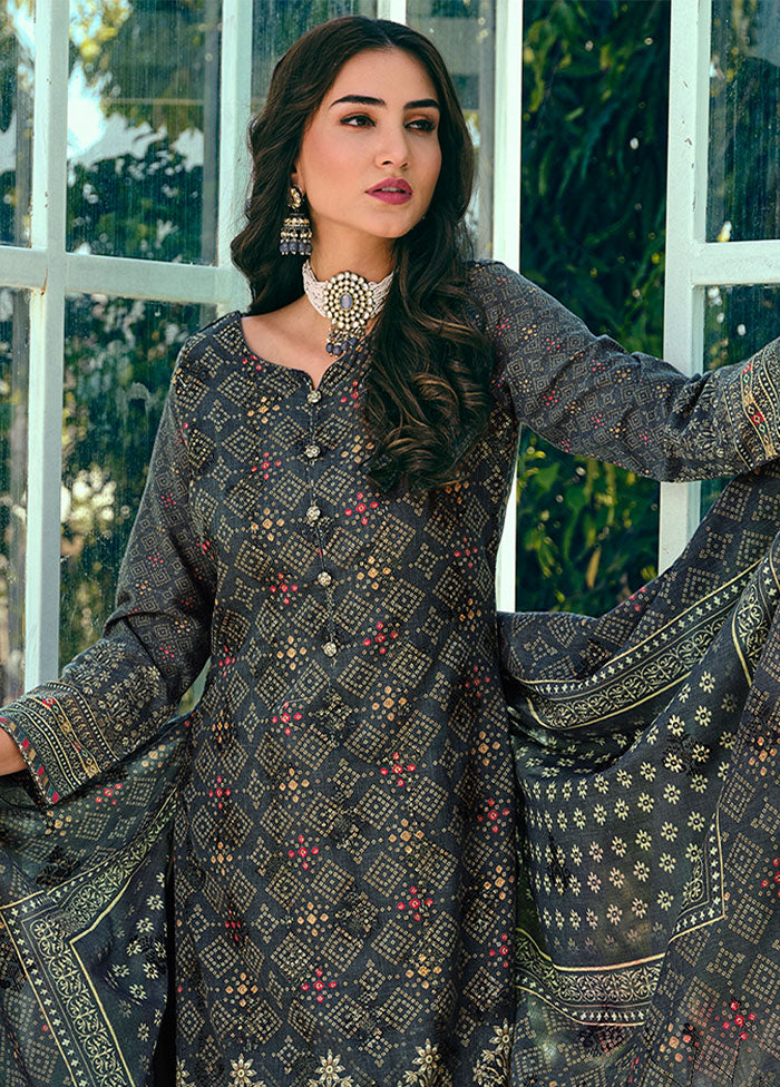 3 Pc Navy Blue Unstitched Suit Set With Dupatta VDSL1002244 - Indian Silk House Agencies