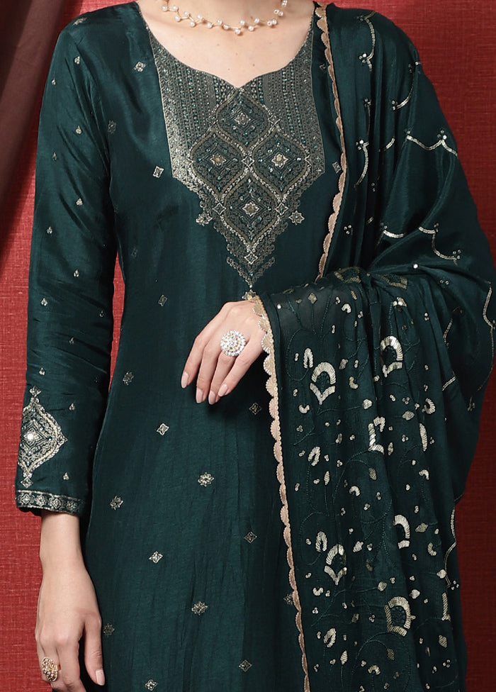 3 Pc Blue Unstitched Pure Santoon Suit Set - Indian Silk House Agencies