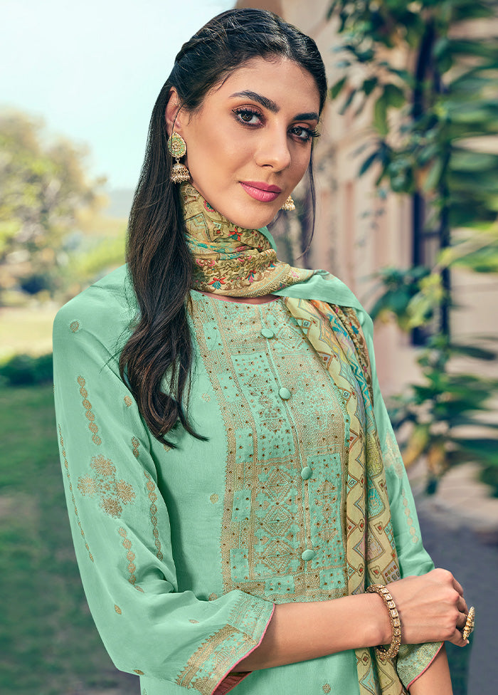 3 Pc Turquoise Unstitched Pure Silk Suit Set VDSL16052028 - Indian Silk House Agencies