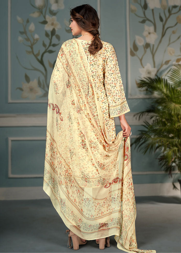 3 Pc Cream Unstitched Cotton Suit Set VDSL25052023 - Indian Silk House Agencies
