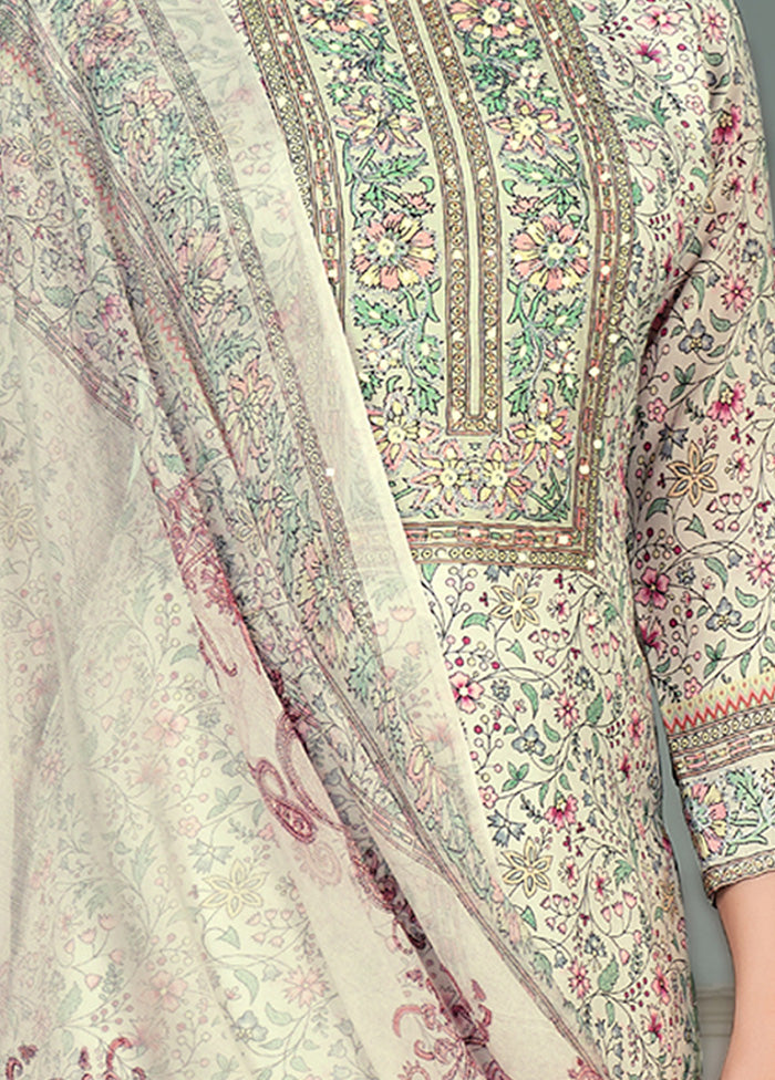 3 Pc Light Green Unstitched Cotton Suit Set VDSL25052030 - Indian Silk House Agencies