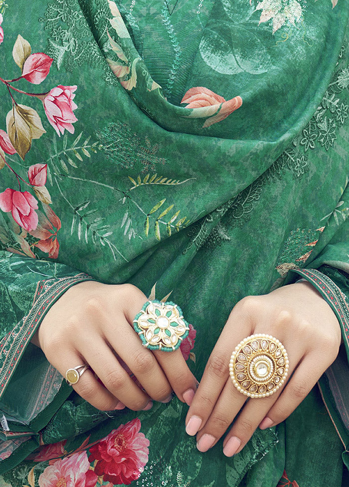 3 Pc Green Unstitched Silk Printed Suit Set VDSL25052033 - Indian Silk House Agencies