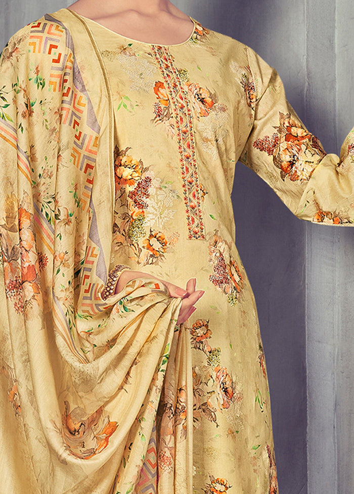 3 Pc Yellow Unstitched Pure Cotton Suit Set - Indian Silk House Agencies
