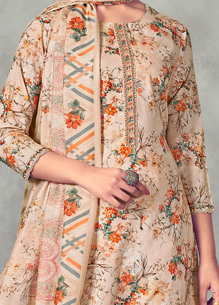 3 Pc Peach Unstitched Pure Cotton Suit Set - Indian Silk House Agencies