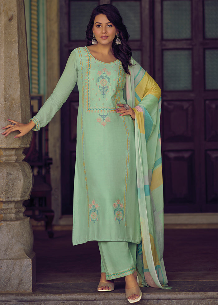 3 Pc Green Unstitched Rayon Suit Set - Indian Silk House Agencies