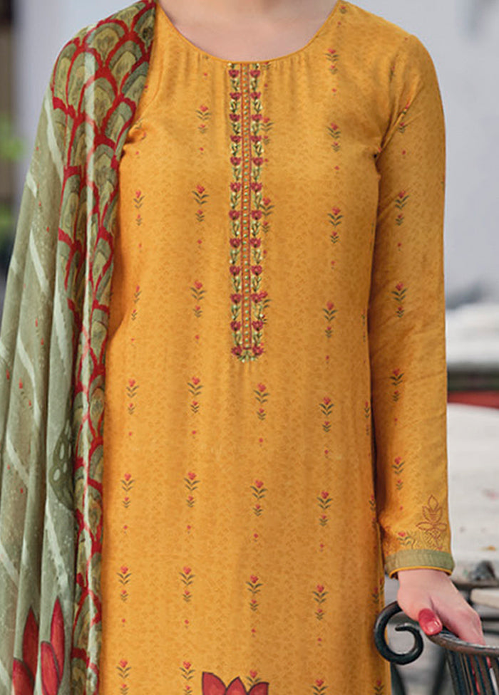 3 Pc Yellow Unstitched Rayon Suit Set - Indian Silk House Agencies