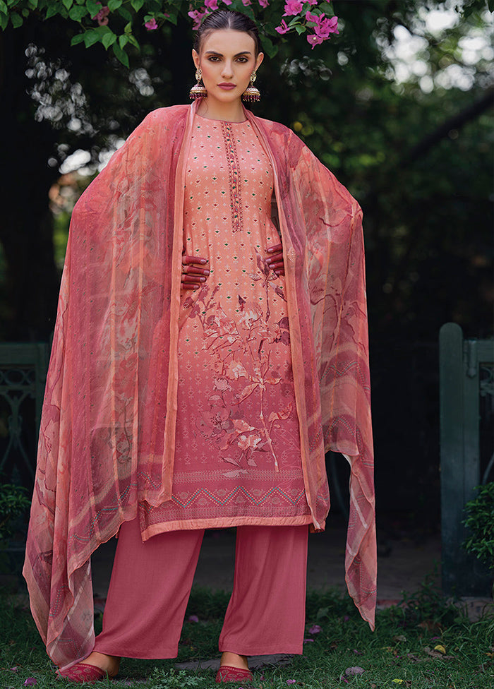 3 Pc Peach Unstitched Rayon Suit Set - Indian Silk House Agencies