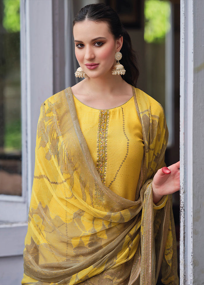 3 Pc Yellow Unstitched Rayon Suit Set - Indian Silk House Agencies