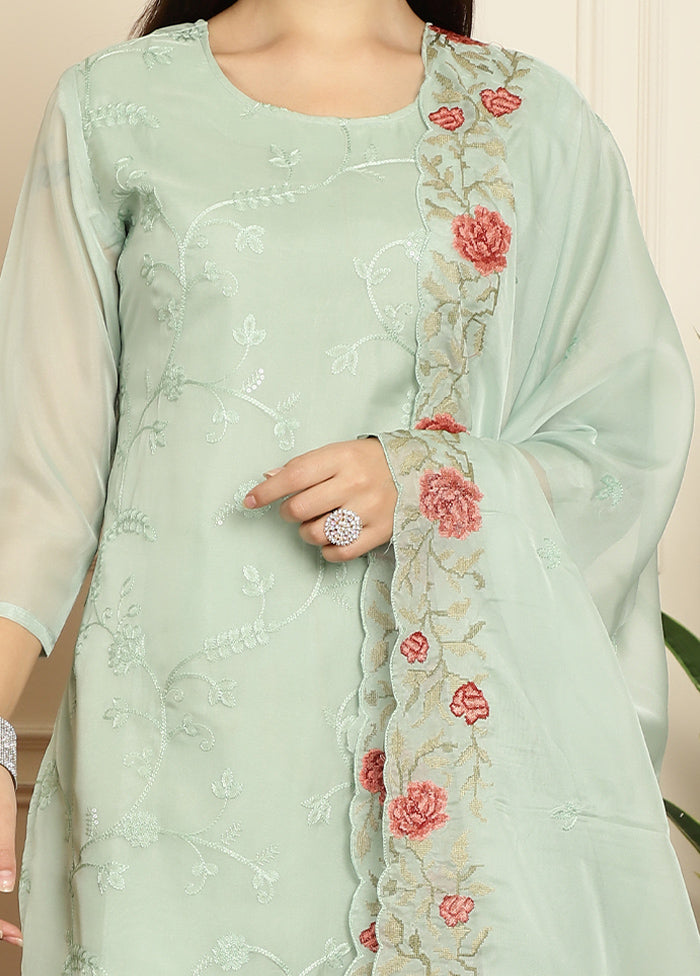 3 Pc Green Unstitched Pure Santoon Suit Set - Indian Silk House Agencies