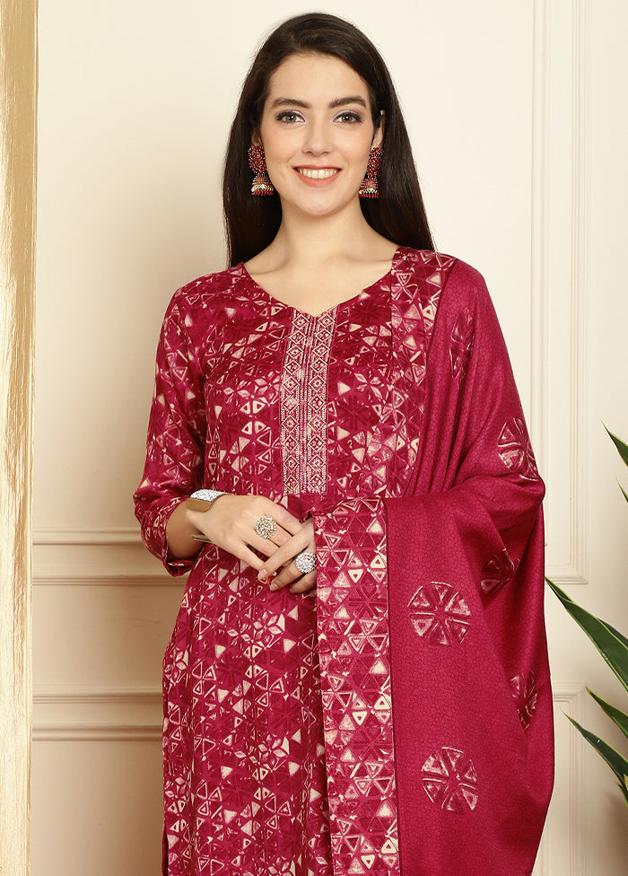 3 Pc Red Unstitched Pashmina Suit Set - Indian Silk House Agencies