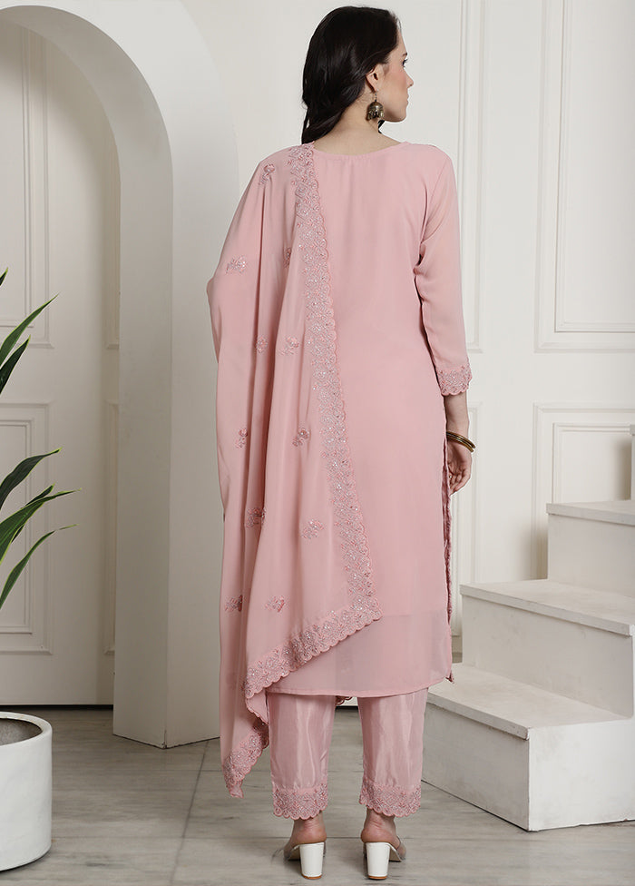 3 Pc Pink Unstitched Santoon Suit Set - Indian Silk House Agencies