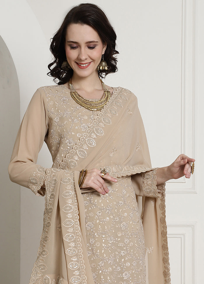 3 Pc Cream Unstitched Santoon Suit Set - Indian Silk House Agencies