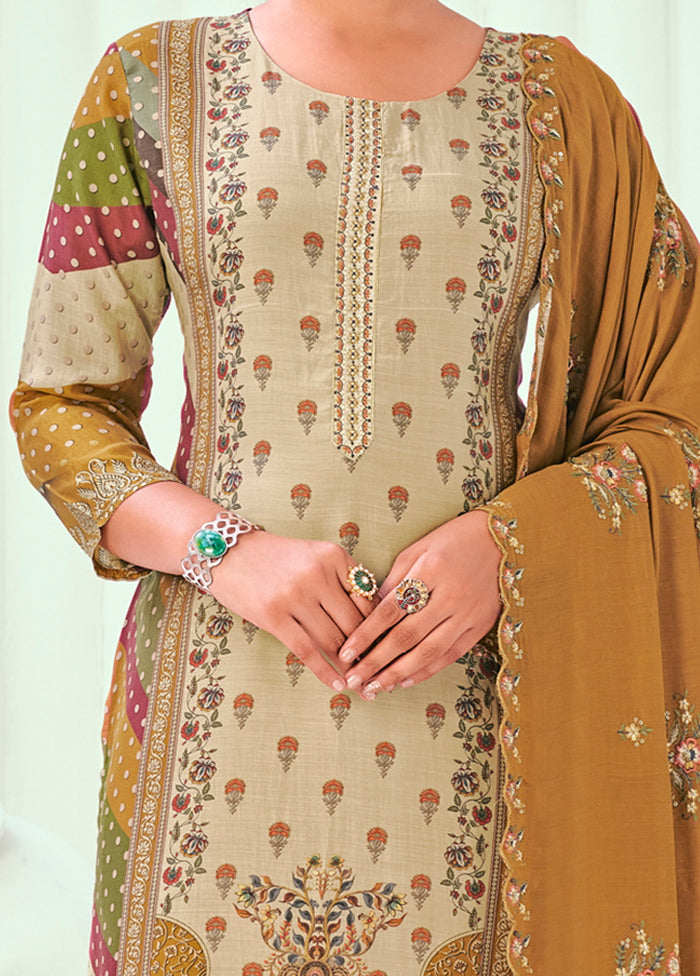 3 Pc Multicolor Unstitched Muslin Suit Set - Indian Silk House Agencies