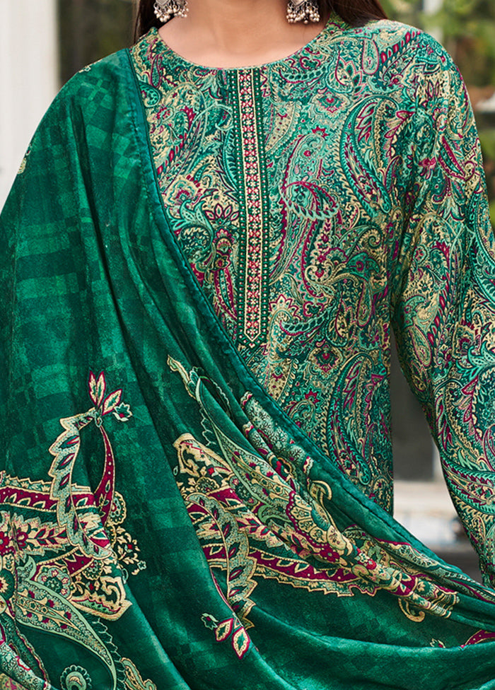 3 Pc Green Unstitched Pashmina Suit Set - Indian Silk House Agencies