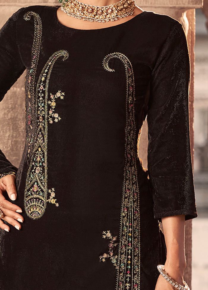 3 Pc Brown Unstitched Velvet Suit Set - Indian Silk House Agencies