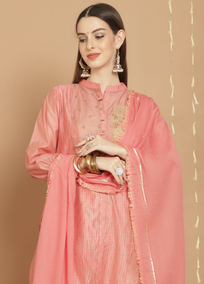 3 Pc Peach Unstitched Silk Suit Set - Indian Silk House Agencies