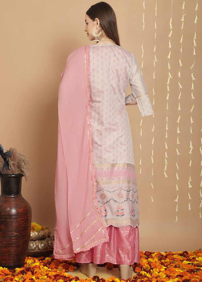 3 Pc Grey Unstitched Silk Suit Set - Indian Silk House Agencies