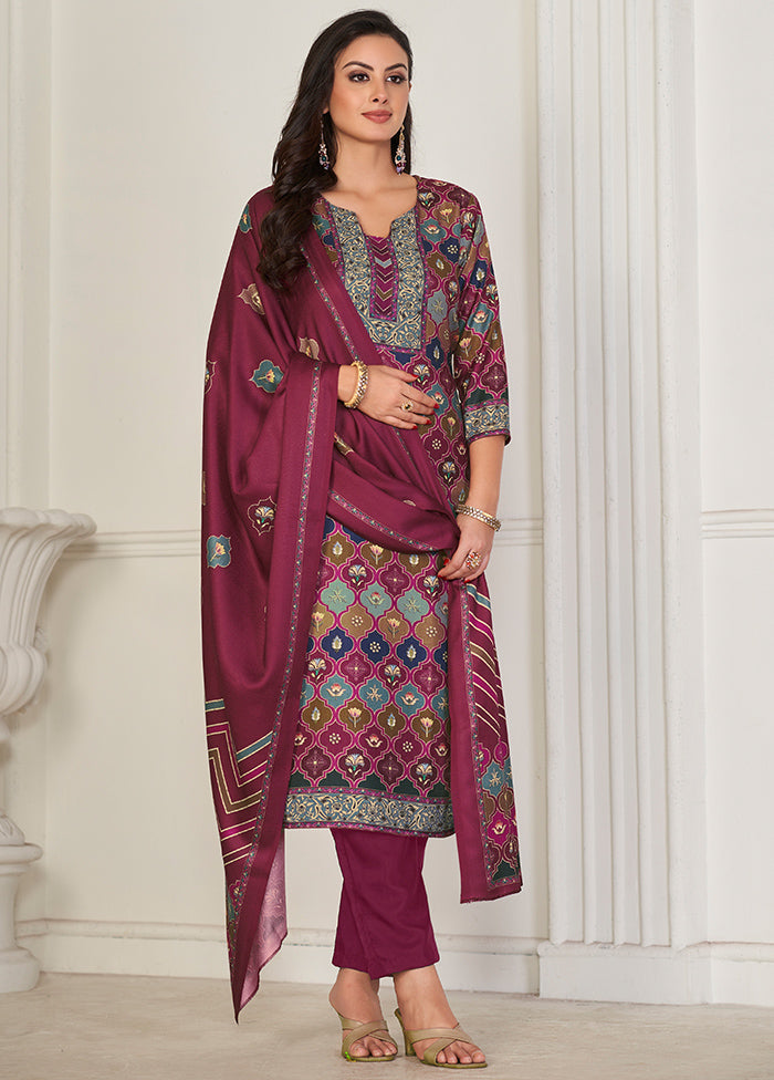 3 Pc Multicolor Unstitched Pashmina Suit Set - Indian Silk House Agencies