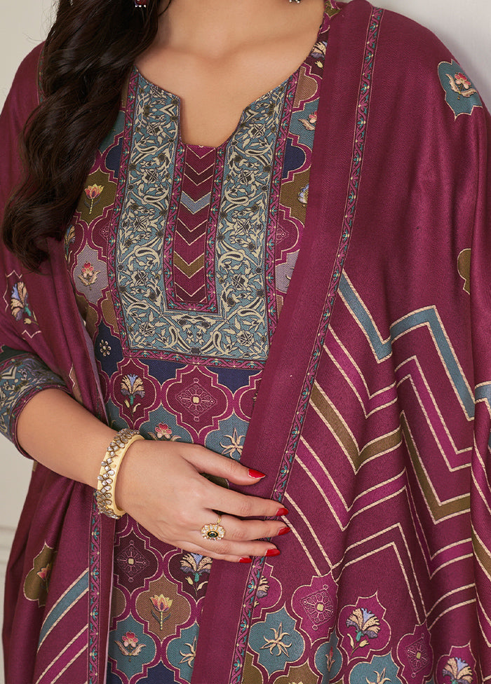 3 Pc Multicolor Unstitched Pashmina Suit Set - Indian Silk House Agencies