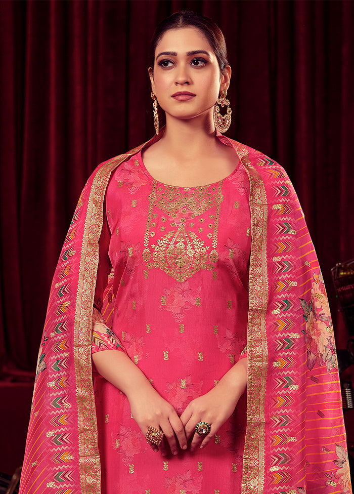 3 Pc Pink Unstitched Muslin Suit Set - Indian Silk House Agencies