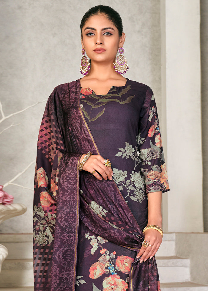 3 Pc Purple Unstitched Pashmina Suit Set - Indian Silk House Agencies