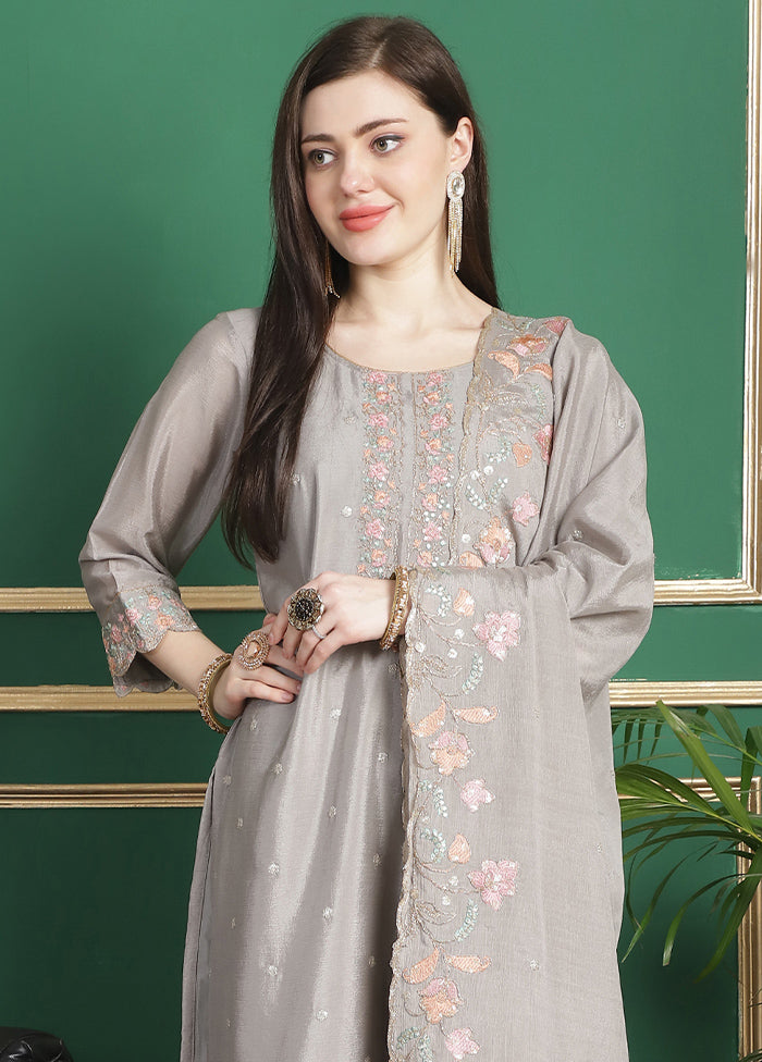 3 Pc Grey Unstitched Santoon Suit Set - Indian Silk House Agencies