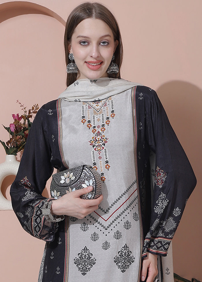 3 Pc Multicolor Semi Stitched Silk Suit Set - Indian Silk House Agencies