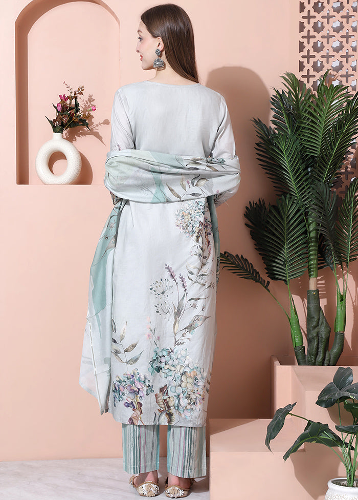 3 Pc Green Unstitched Cotton Suit Set - Indian Silk House Agencies