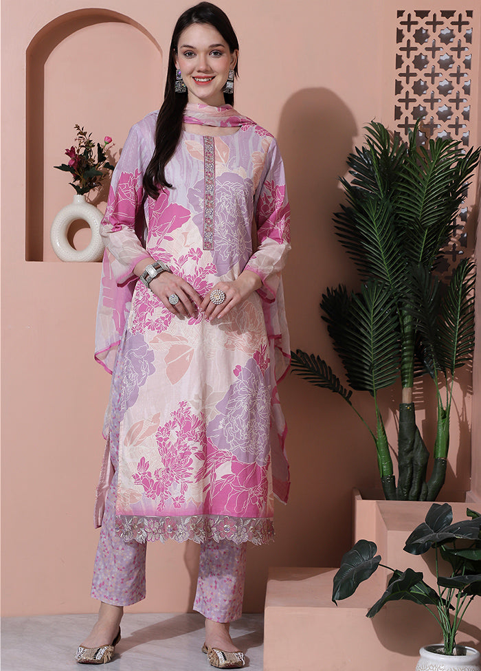 3 Pc Multicolor Unstitched Cotton Suit Set - Indian Silk House Agencies
