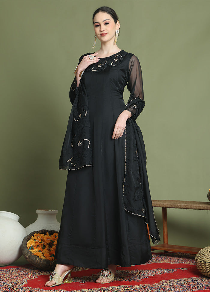 Black Readymade Silk Dupatta Indian Dress Black Readymade Silk Dupatta Indian Dress