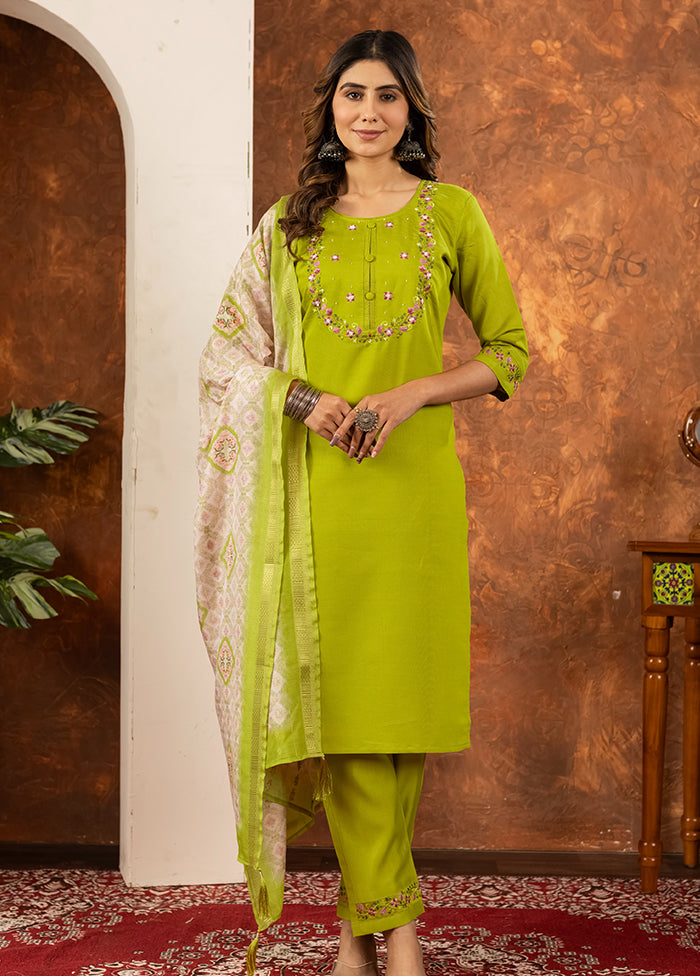 3 Pc Green Silk Suit Set