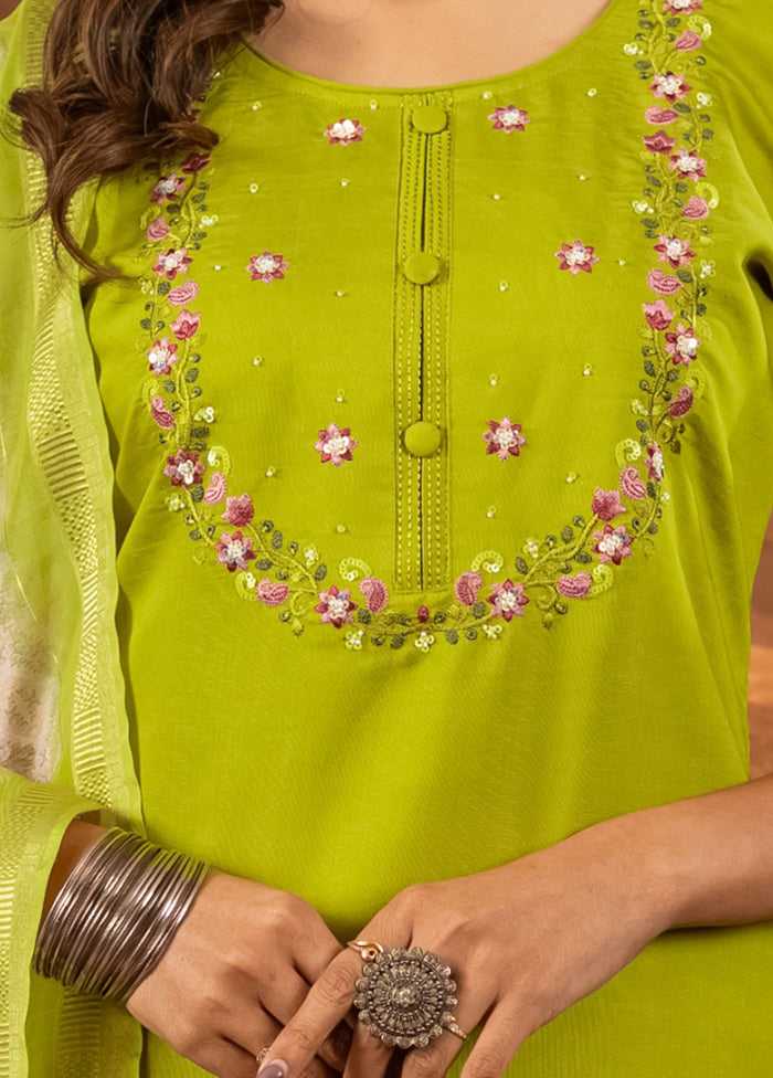 3 Pc Green Silk Suit Set