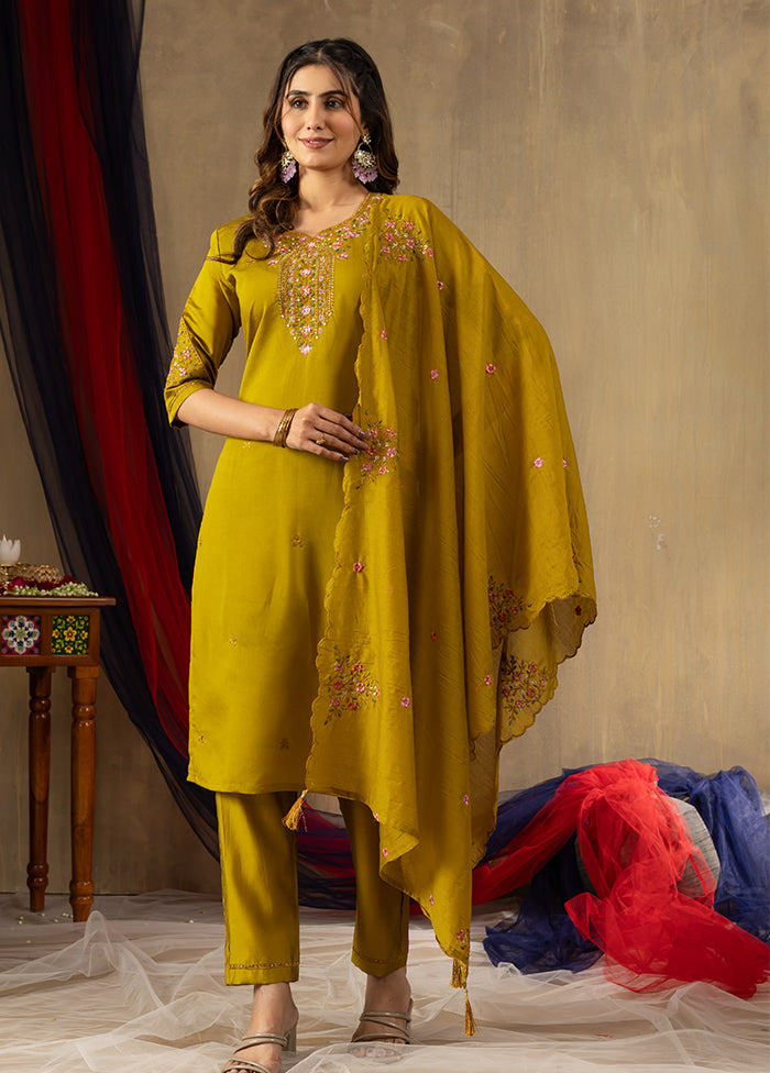3 Pc Yellow Silk Suit Set