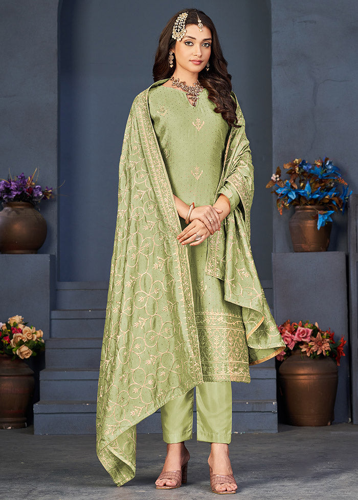 3 Pc Green Semi Stitched Silk Suit Set VDSOT16062042 - Indian Silk House Agencies